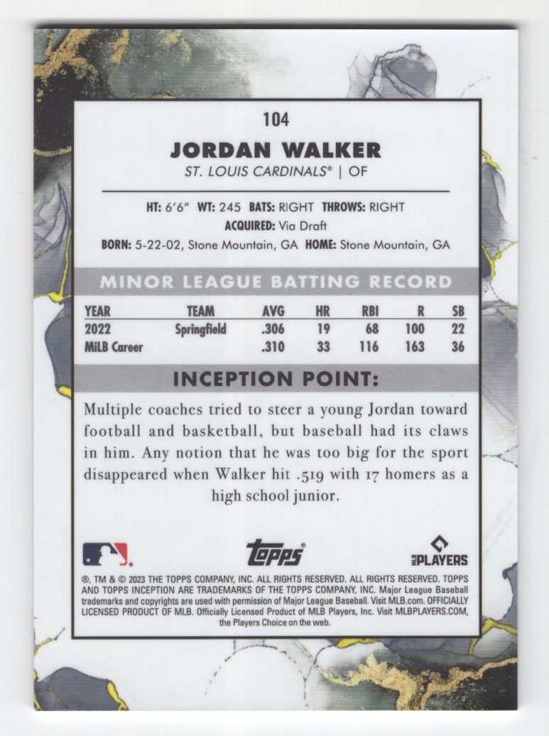 2023 Topps Inception Jordan Walker Rookie Card #104 (Cardinals)