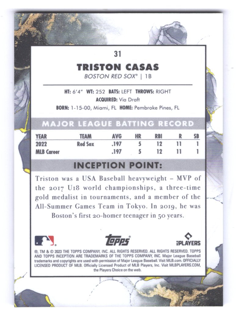 2023 Topps Inception Baseball Triston Casas Rookie Card #31 (Red Sox)