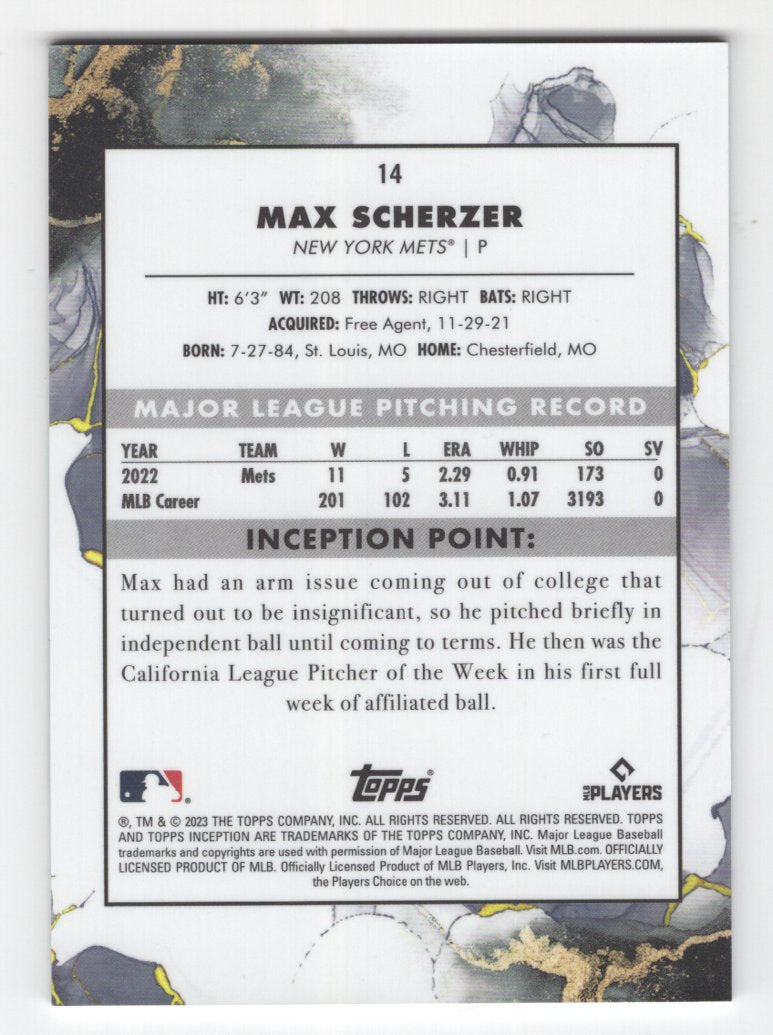 2023 Topps Inception Max Scherzer Green Parallel #14 (Mets)