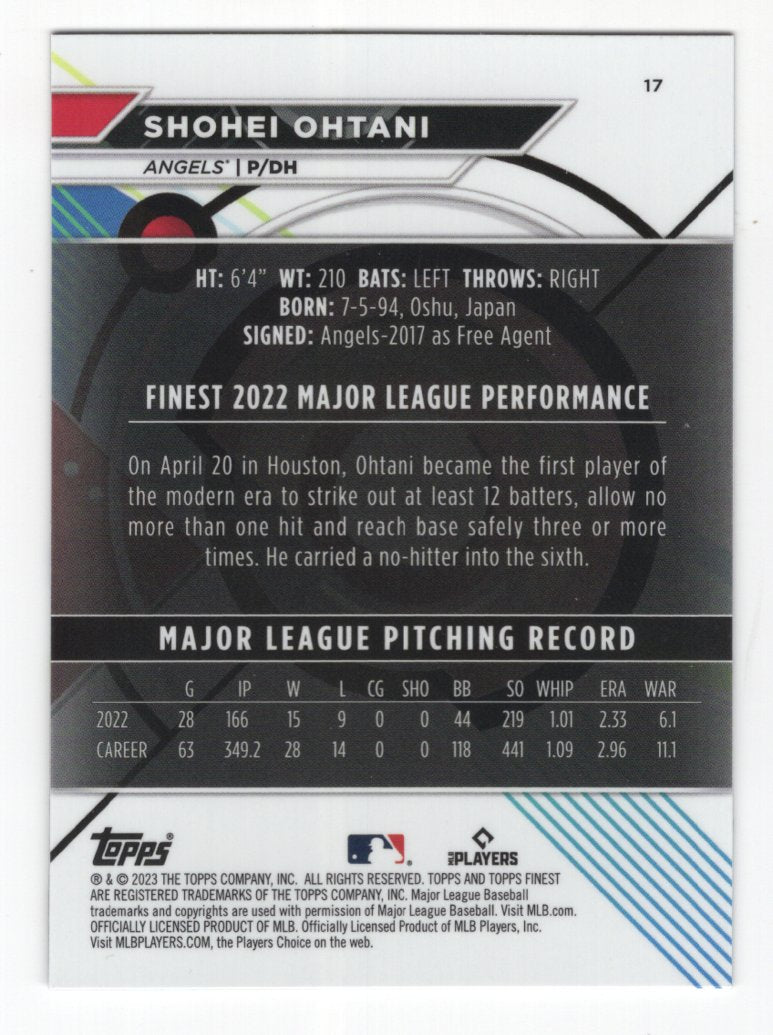 2023 Topps Finest Baseball #17 Shohei Ohtani (Angels)