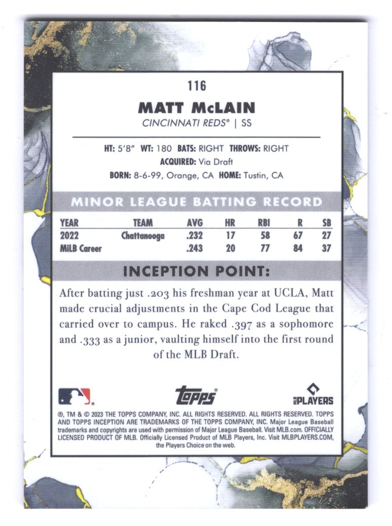 2023 Topps Inception Matt McLain Rookie  #116 (Reds)