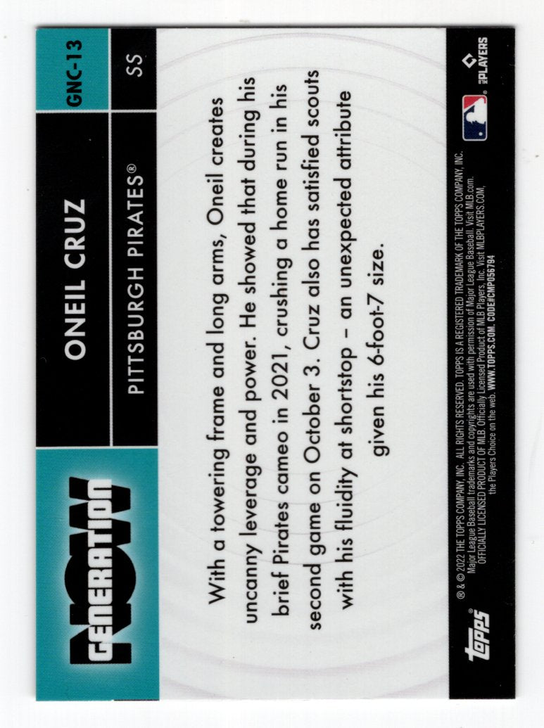 2022 Topps Chrome Update Oneil Cruz Generation Now #GNC13 (Pirates)