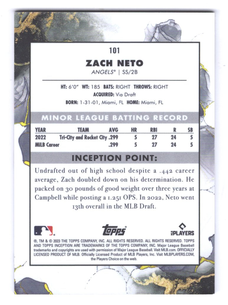 2023 Topps Inception Zach Neto #101 Rookie (Angels)