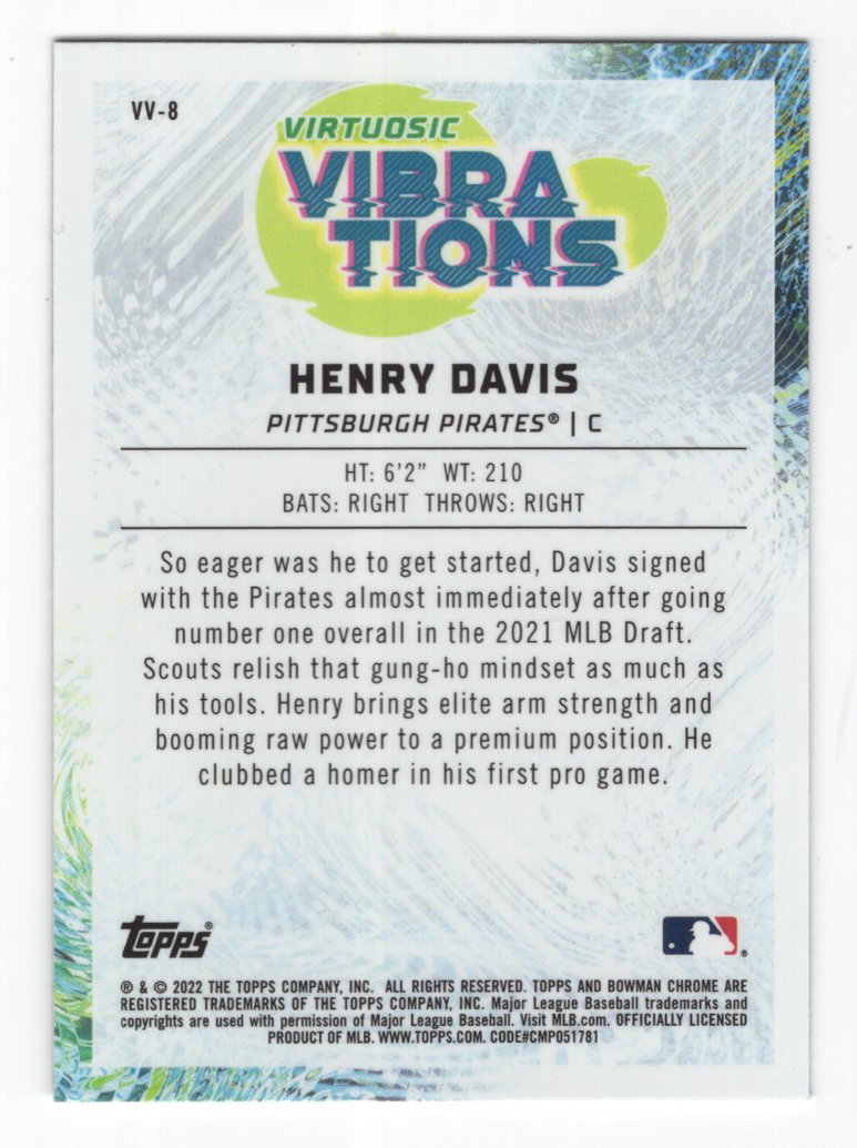 2022 Bowman Chrome Virtuosic Vibrations Chrome Refractor Rookie #VV-8 Henry Davis (Pirates)