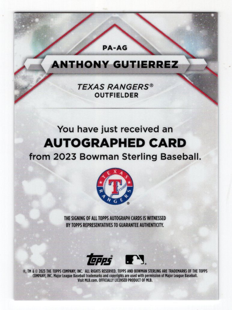 2023 Bowman Sterling Anthony Gutierrez Prospect Autograph #PA-AG (Rangers)