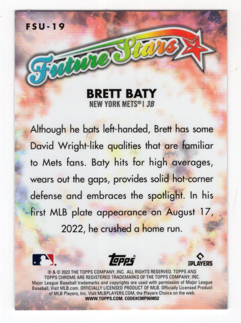 2023 Topps Chrome Update Brett Baty #FSU-19 Future Stars Rookie (New York Mets)