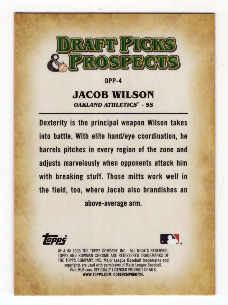 2023 Bowman Draft Jacob Wilson Draft Picks & Prospects Insert #DPP-4 (Oakland A's)