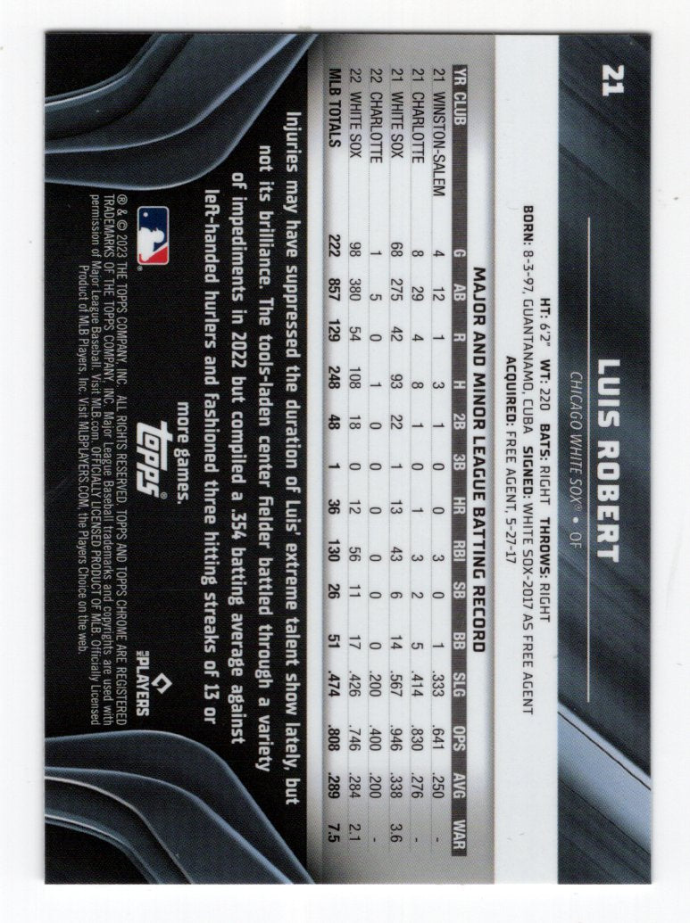 2023 Topps Chrome Black Luis Roberts Card #21 (Chicago White Sox)