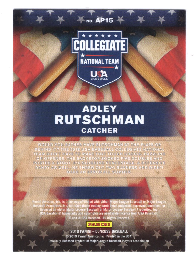 2019 Panini Donruss American Pride Blue #'d /249 Adley Rutschman #AP15 (Orioles)