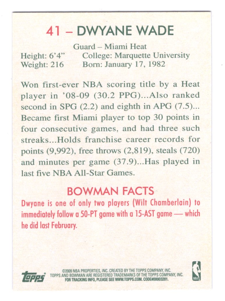 2009-10 Bowman '48 Dwayne Wade #41 (Miami Heat)