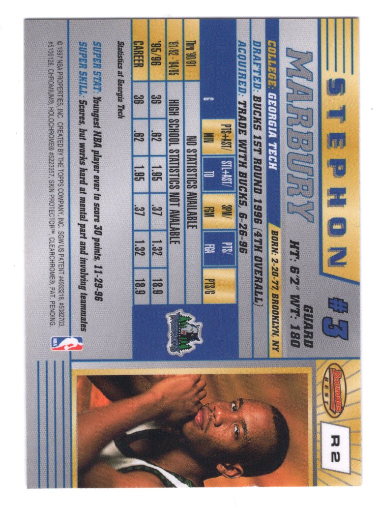 1996-97 Bowman's Best Rookie Stephon Marbury #R2 (Minnesota Timberwolves)