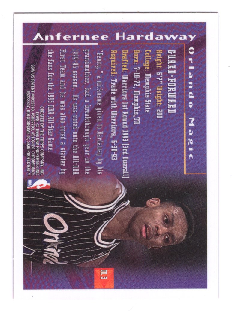 1995-96 Topps Finest Anfernee Hardaway MYSTERY Orange Border Card #M3 (Magic)