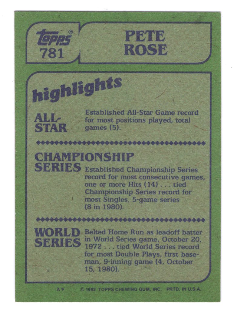 1982 topps Pete Rose Card #781 (Cincinnati Reds)