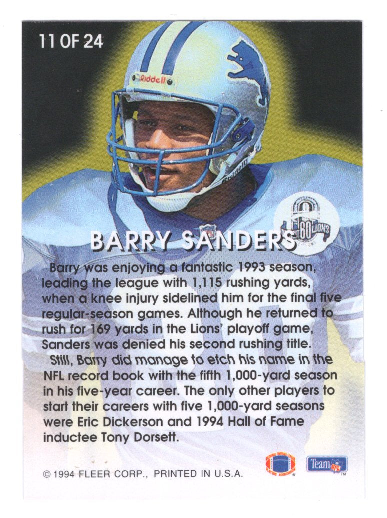 1994 Fleer Football Barry Sanders All Pro Insert #11 of 24 (Detroit Lions)