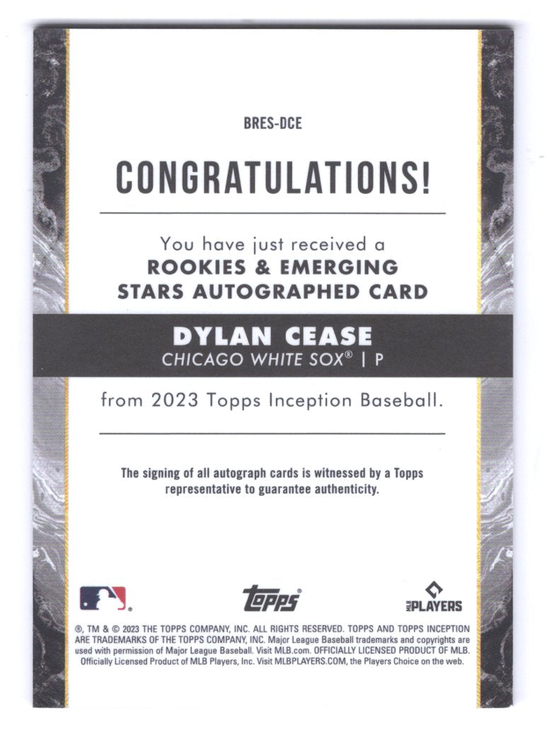 2023 Topps Inception Dylan Cease Rookie / Emerging Star Autograph #'d /249 (White Sox)