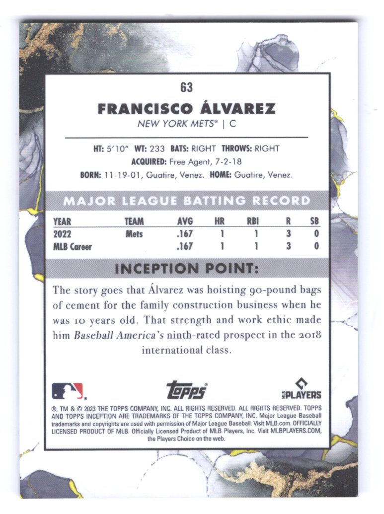 2023 Topps Inception Francisco Alvarez Green Rookie Card #63 (New York Mets)