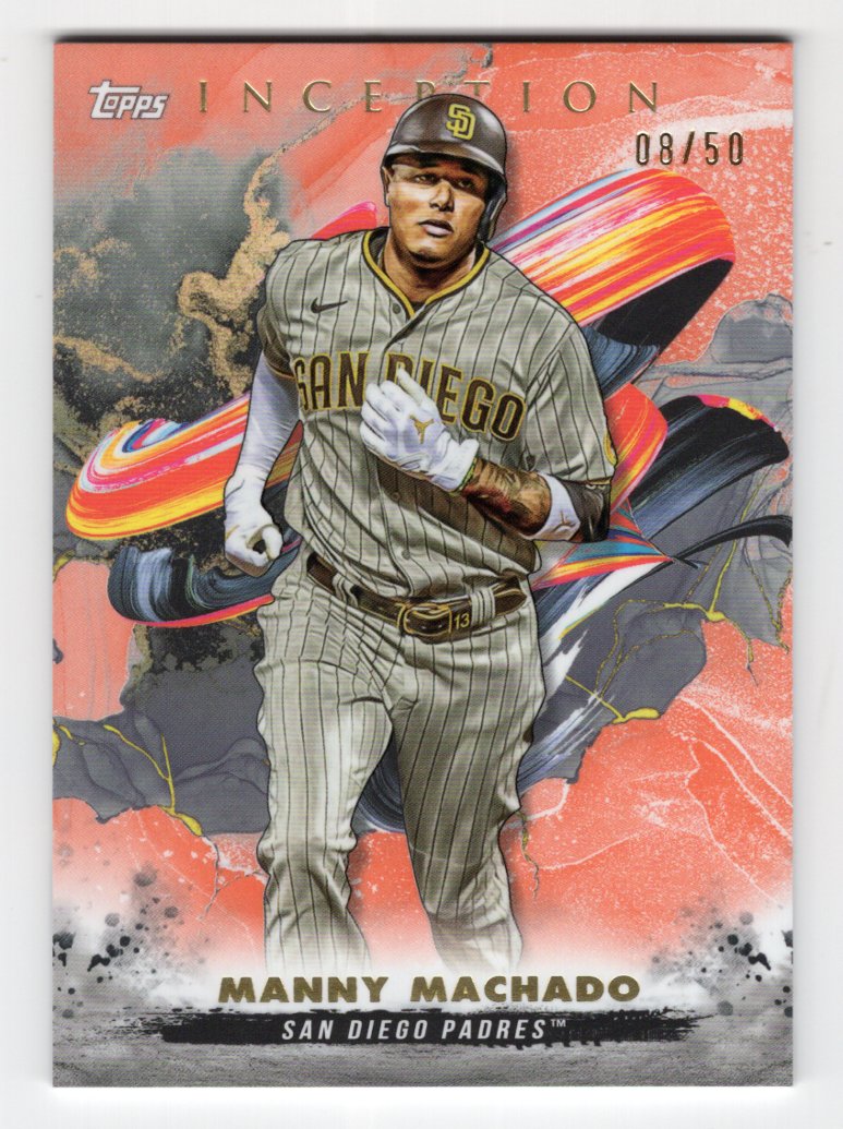 2023 Topps Inception Baseball Manny Machado #23 Orange SP #'d 08/50 (Padres)