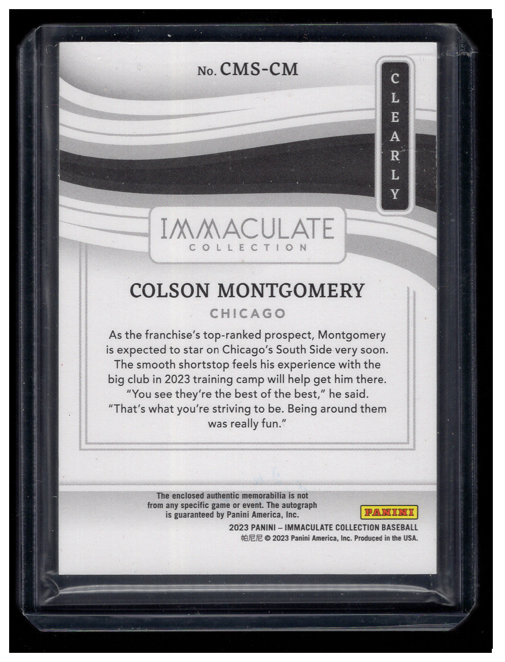 2023 Immaculate Collection Black #12 Colson Montgomery Jersey / Autograph #'d 2/10 (White Sox)