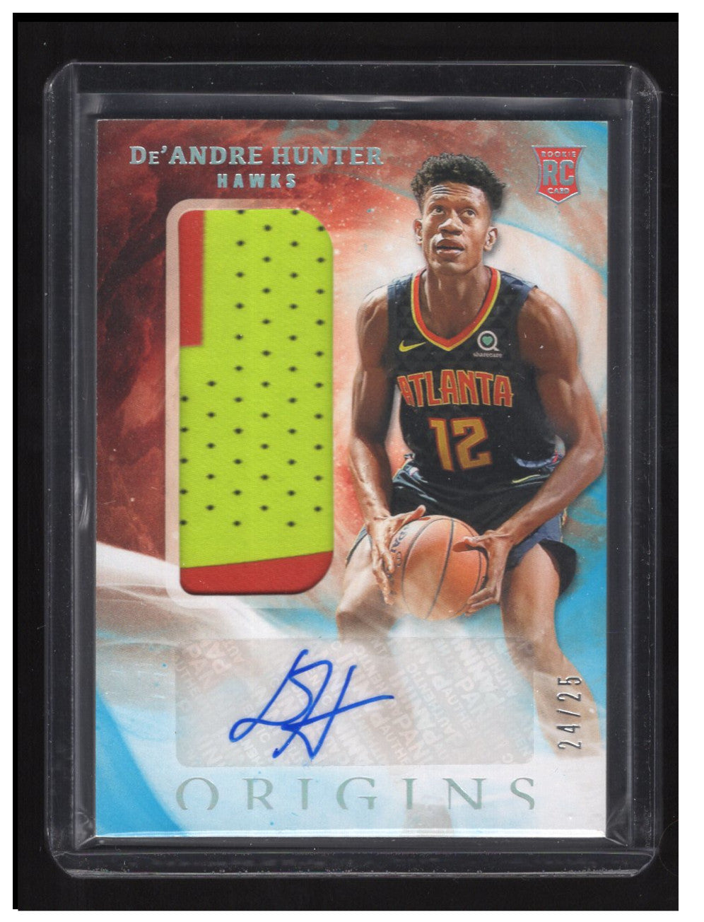 2019 -20 Panini Origins Jersey Patch Turquoise De'Andre Hunter Rookie Autograph #'d /25 (Hawks)