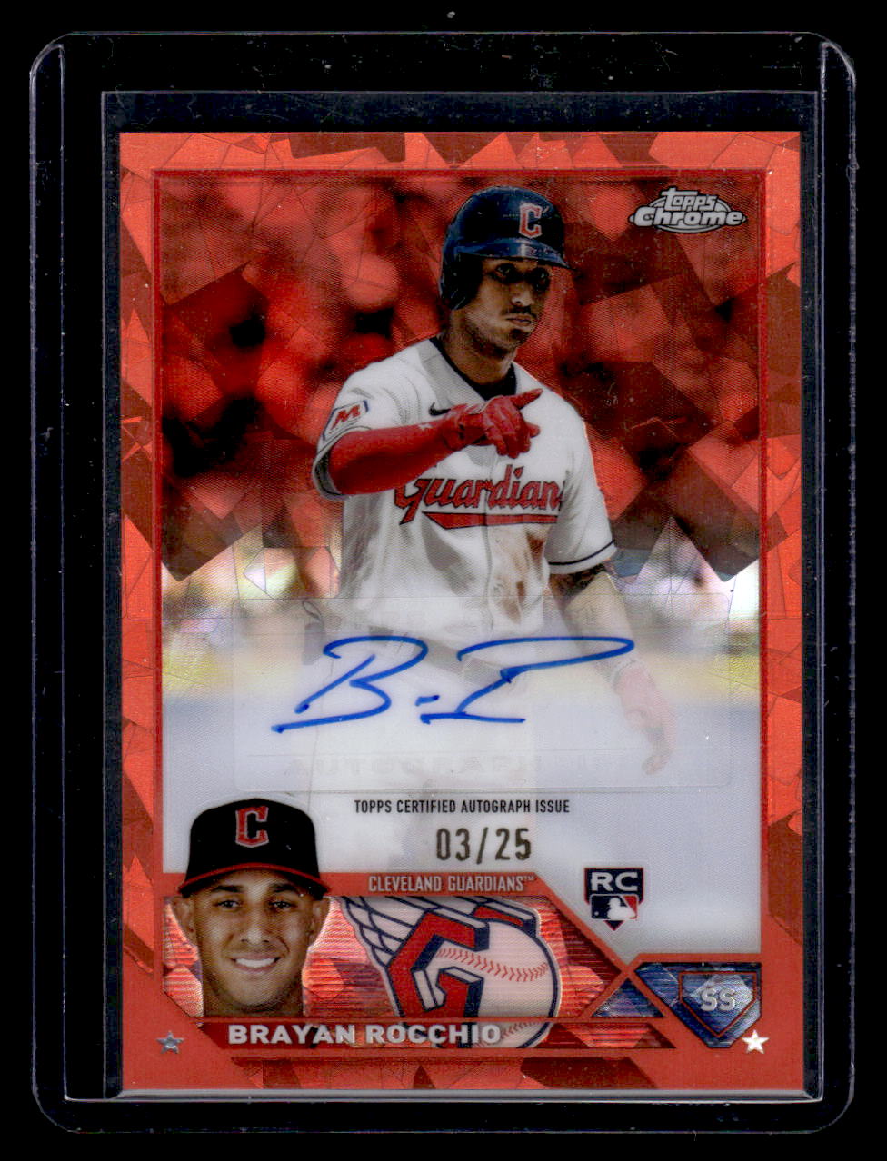 Brayan Rocchio 2023 Topps Chrome Update Orange Sapphire Rookie Autograph #’d /25 (Guardians)