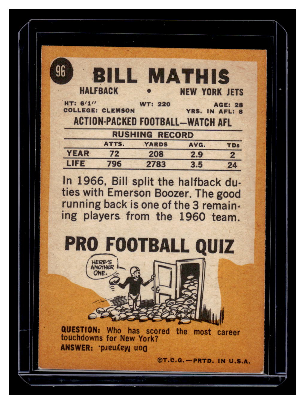 1967 Topps #96 Bill Mathis (New York Jets)