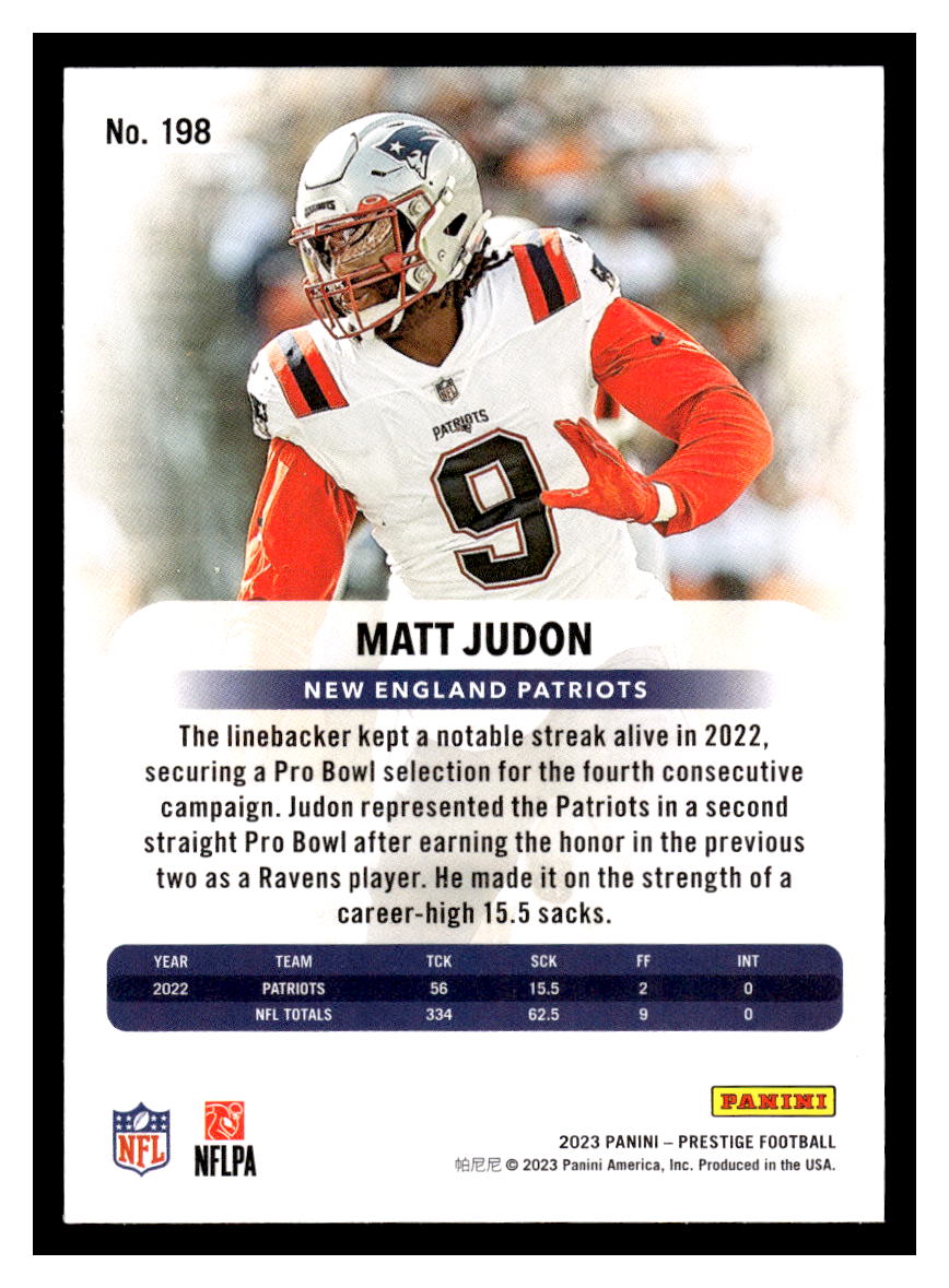 2023 Panini Prestige #198 Matt Judon (New England Patriots)