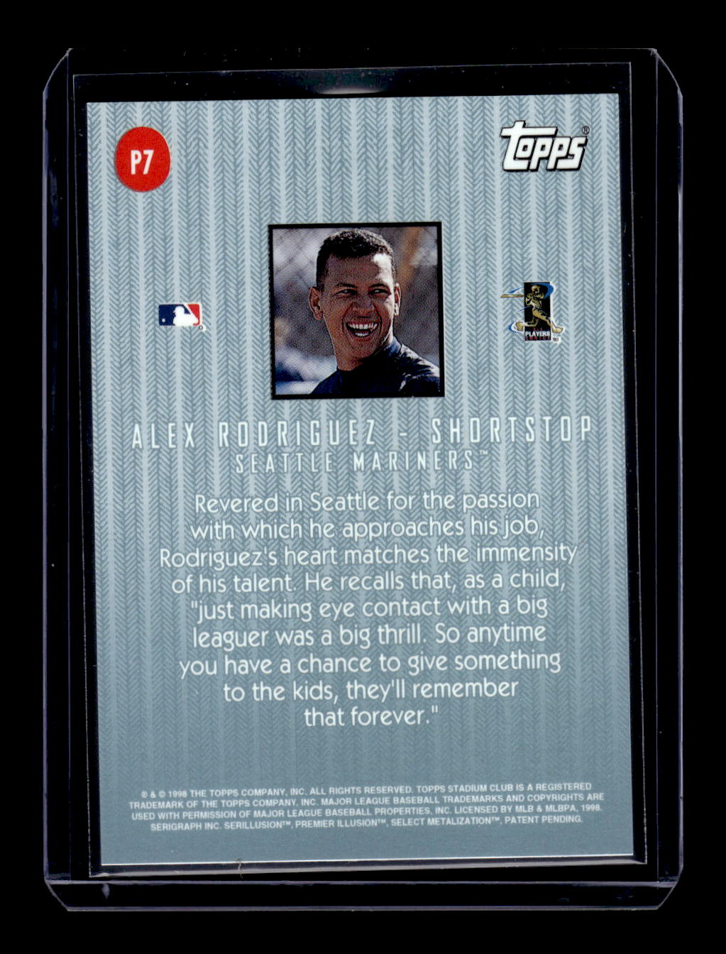 1998 Stadium Club Playing With Passion #P7 Alex Rodriguez (Seattle Mariners)