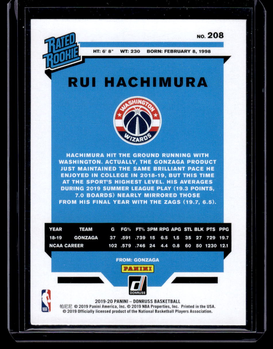 Rui Hachimura 2019-20 Donruss Rated Rookie #208 (Washington Wizards)