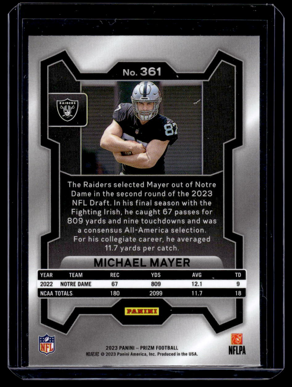 2023 Panini Prizm Michael Mayer Rookie RC Card #361 (Las Vegas Raiders)