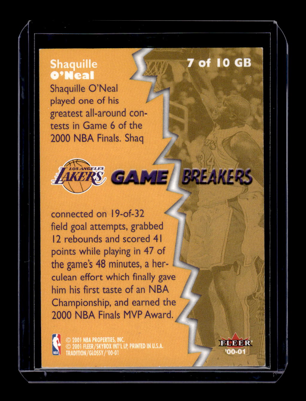 2000-01 Fleer Glossy Game Breakers #7 Shaquille O'Neal (Los Angeles Lakers)