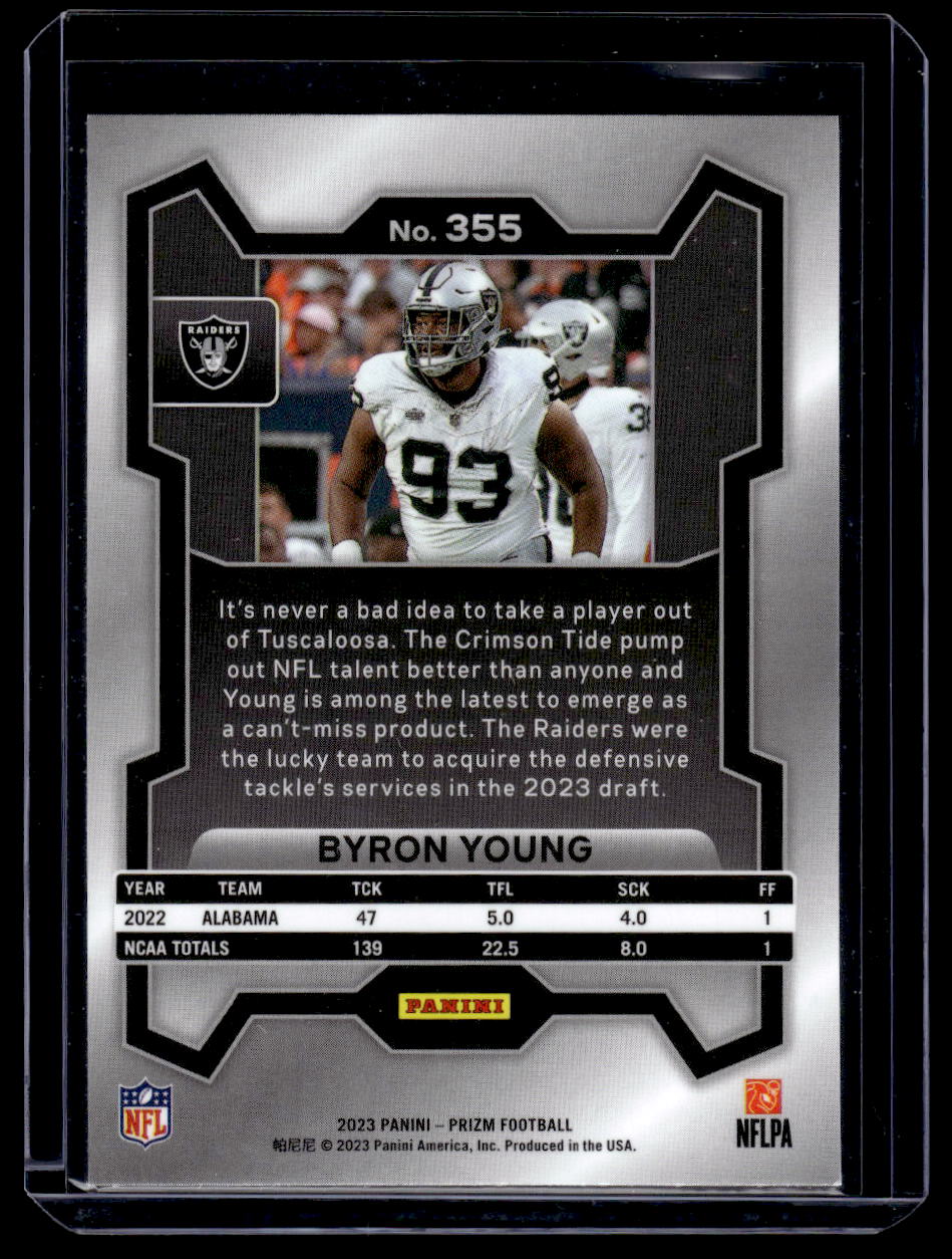 2023 Panini Prizm Byron Young Rookie RC Card #355 (Las Vegas Raiders)