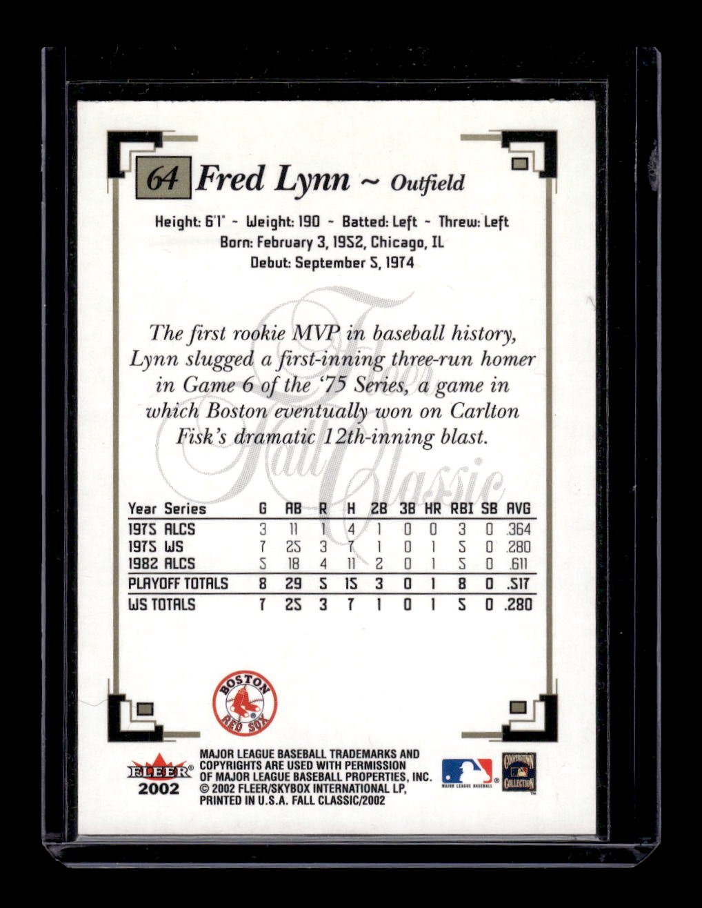 2002 Fleer Fall Classics #64 Fred Lynn (Boston Red Sox)