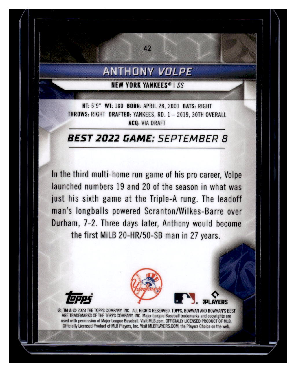 2023 Bowman's Best #42 Anthony Volpe Rookie RC (New York Yankees)