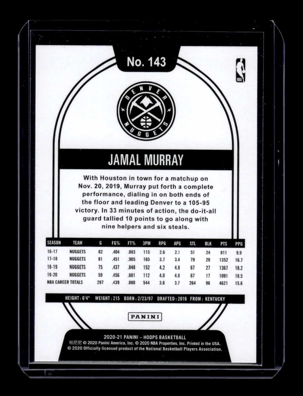 2020-21 NBA Hoops #143 Jamal Murray (Denver Nuggets)