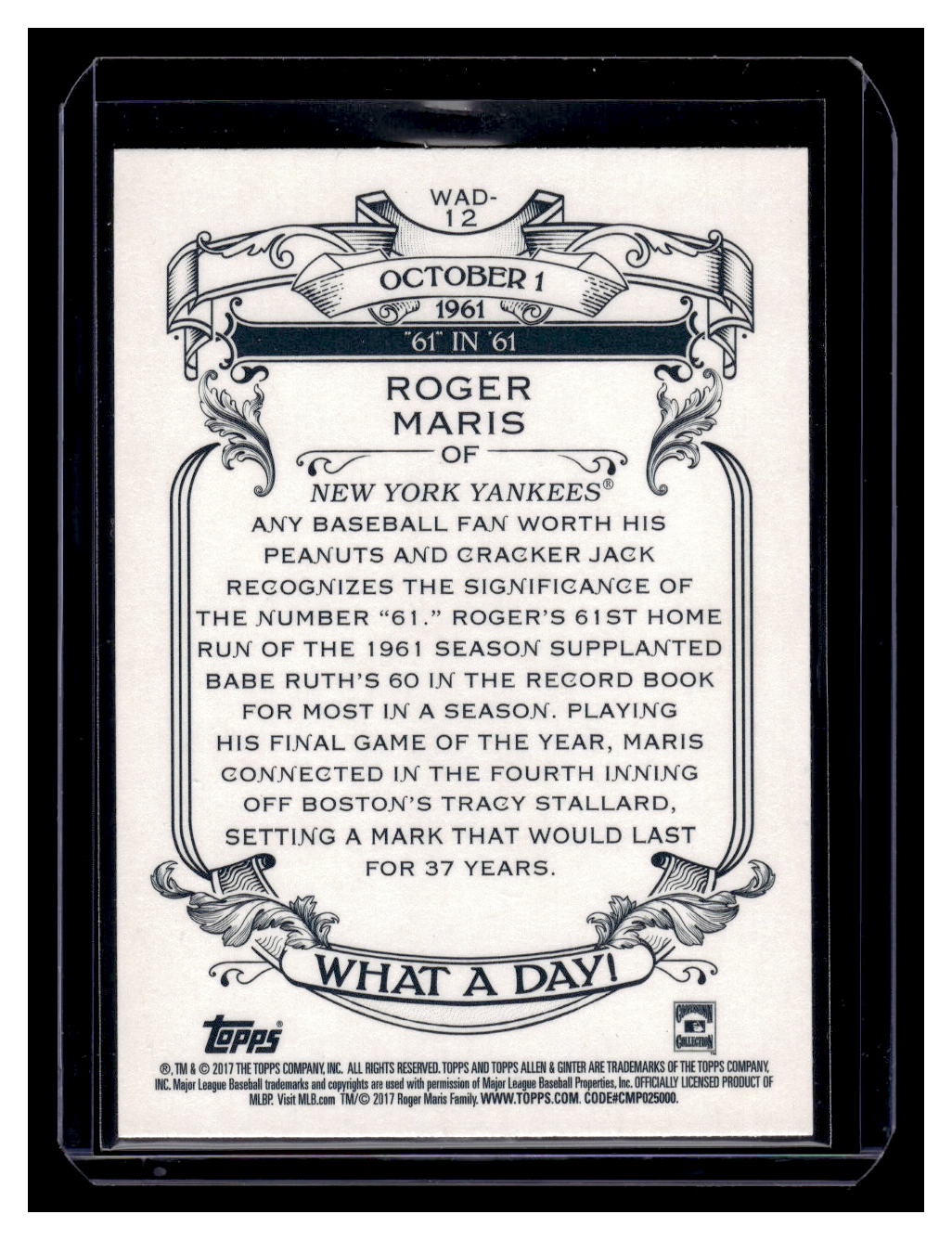 2017 Topps Allen & Ginter "What a Day!" #WAD-12 Roger Maris (New York Yankees)