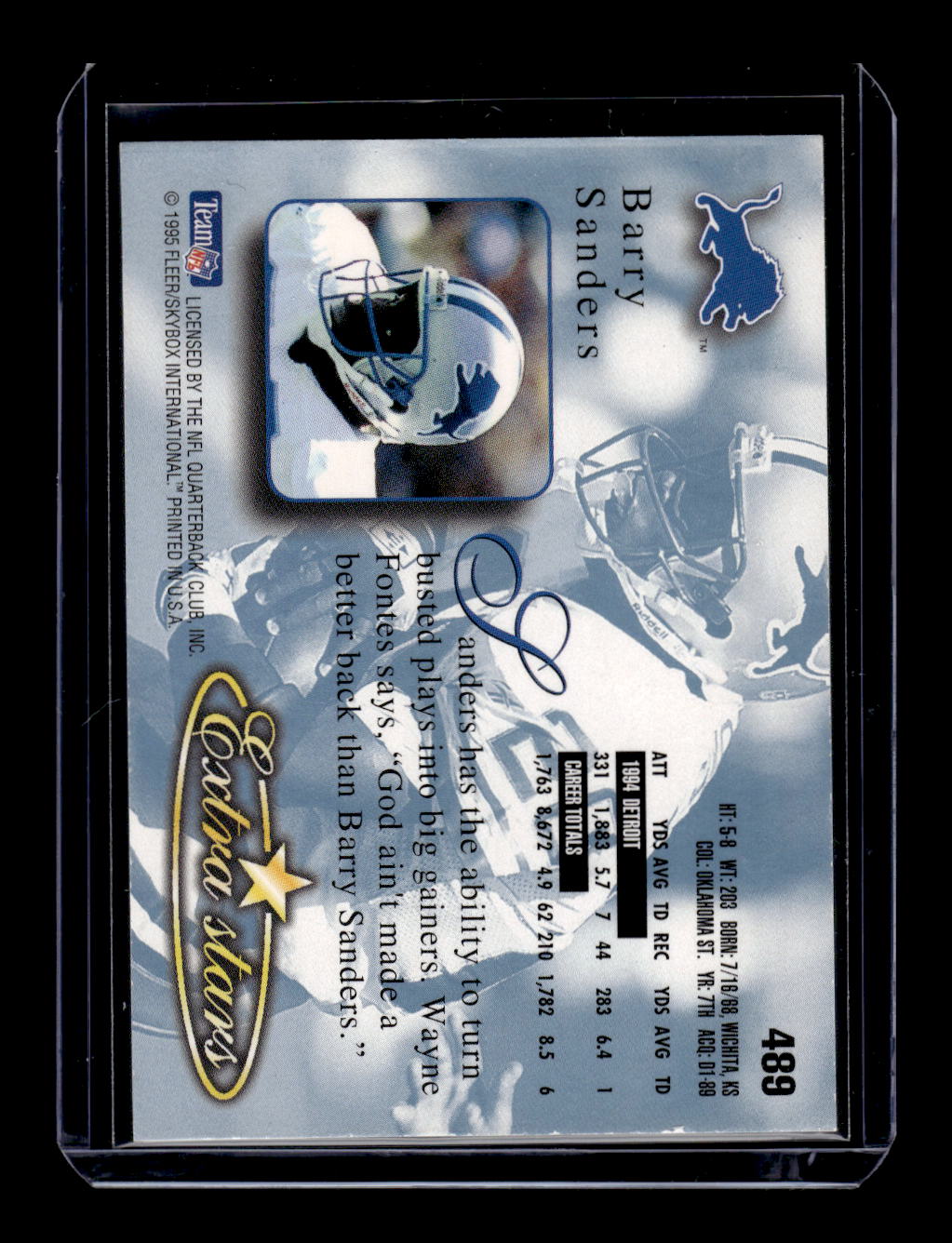 1995 Ultra #489 Barry Sanders Extra Stars Insert (Detroit Lions)