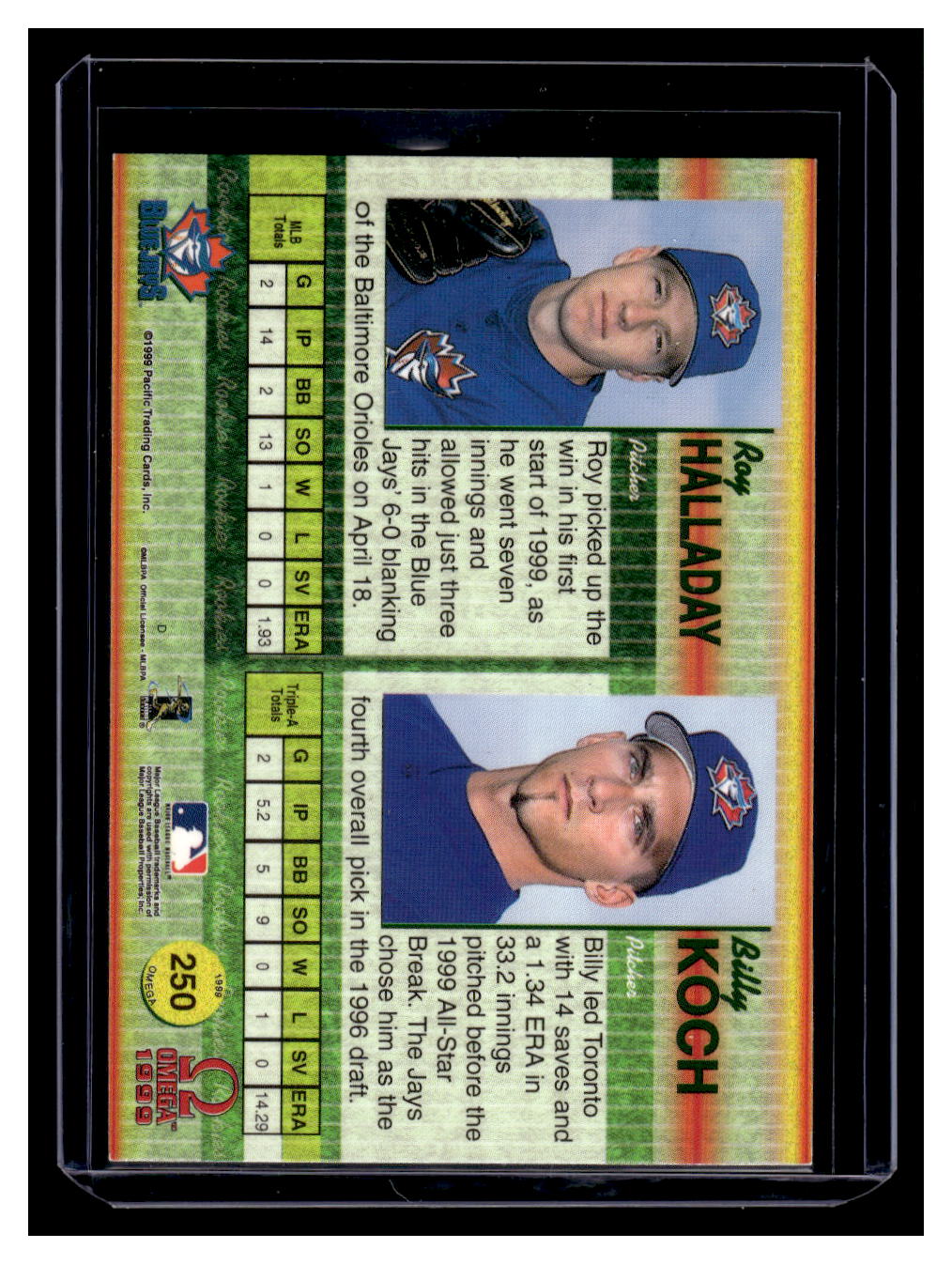 1999 Pacific Omega #250 Roy Halladay / Billy Koch Rookie RC (Toronto Blue Jays)