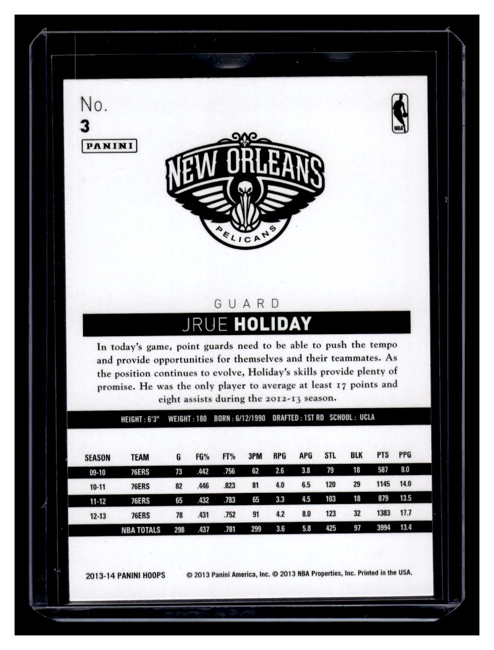 2013-14 NBA Hoops #3 Jrue Holiday "Red" (New Orleans Pelicans)