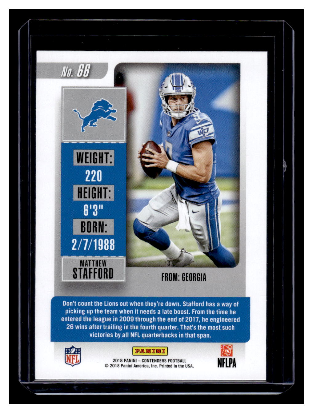 2018 Panini Contender #66 Matthew Stafford (Detroit Lions)