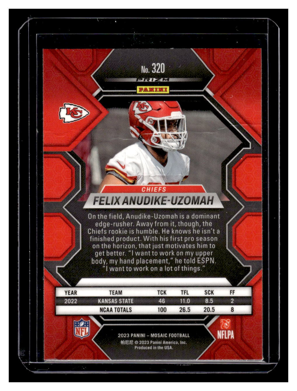 2023 Panini Mosaic #320 "Green Prizm" Felix Anudike-Uzomah Rookie RC (Kansas City Chiefs)