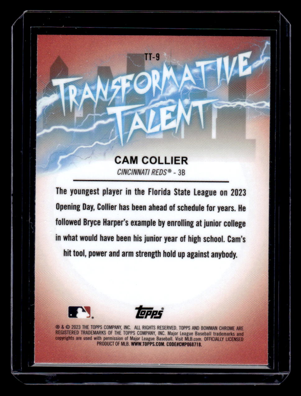 2023 Bowman Draft Cam Collier Transformative Talent # TT-9 Reds Prospect (Reds)