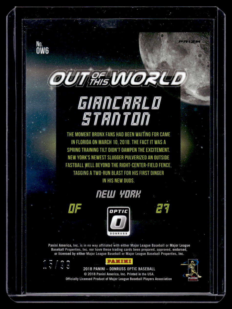 2018 Donruss "Out of this World" #OW6 Giancarlo Stanton Red #'d /99 (New York Yankees)