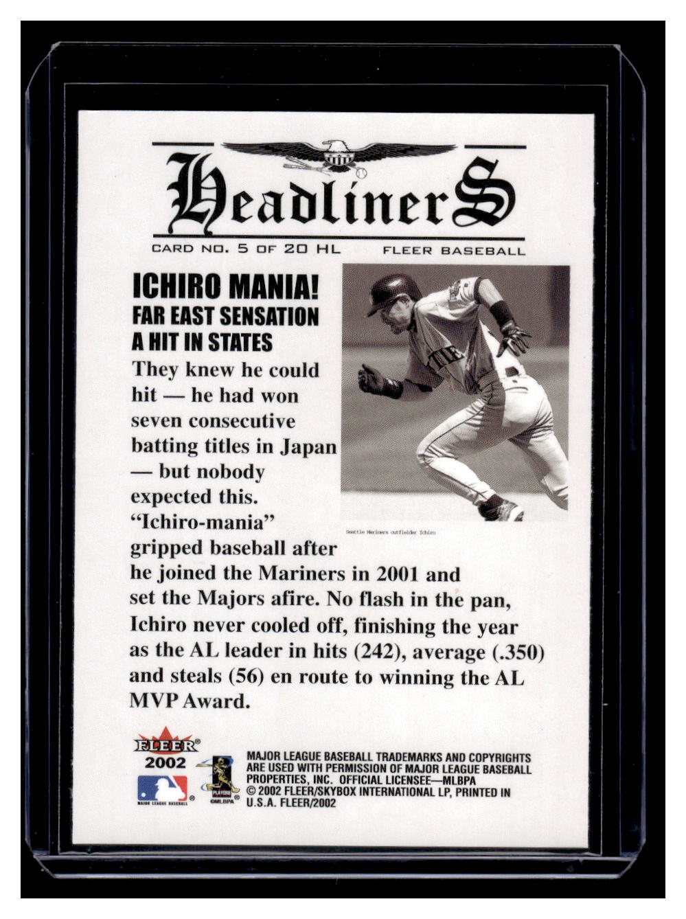 2002 Fleer "Headliners" #5HL Ichiro (Seattle Mariners)