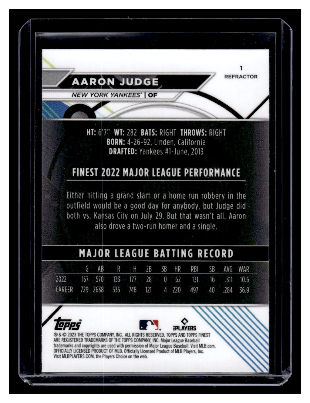 2023 Topps Finest #1 Aaron Judge (New York Yankees)