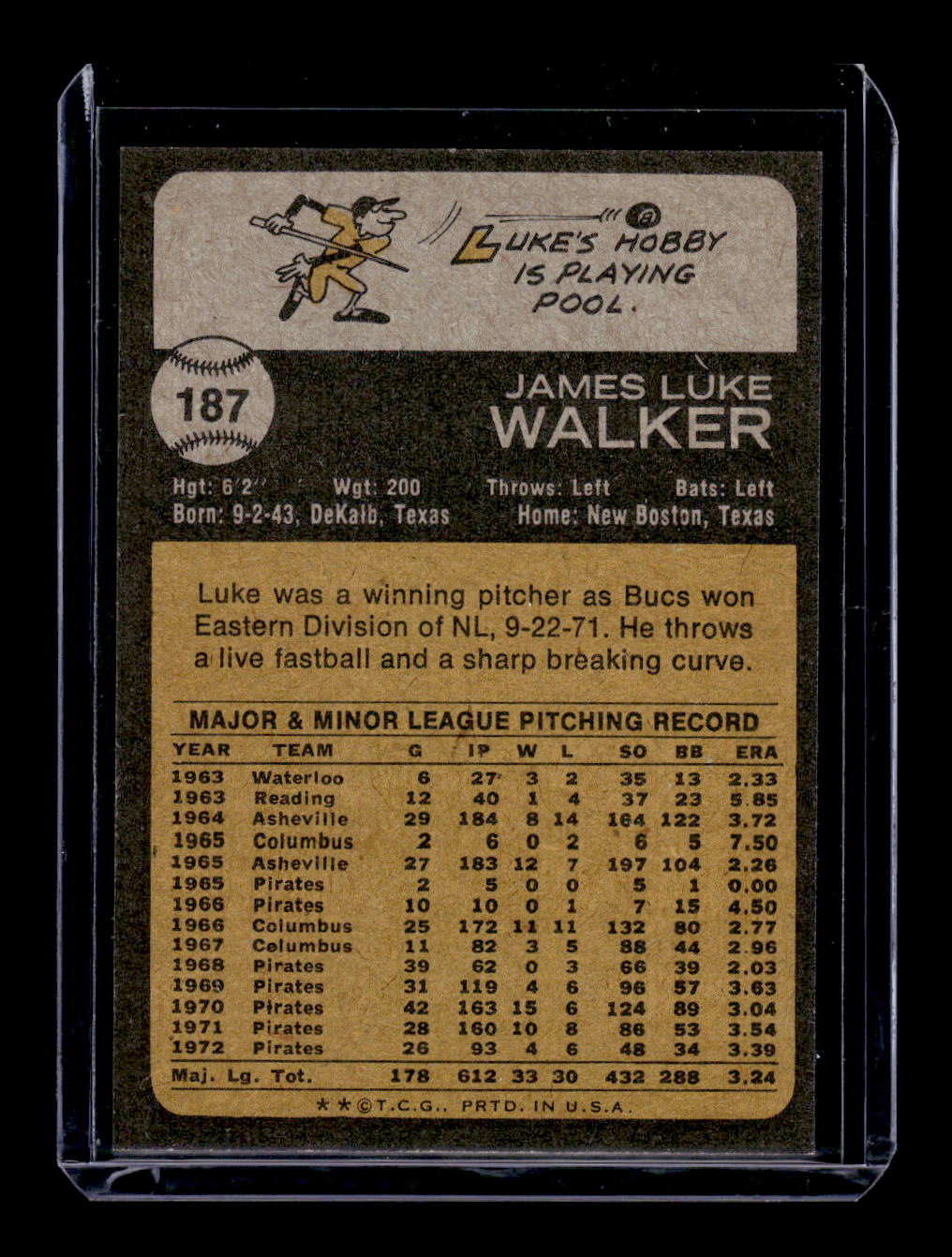 1973 Topps #187 Luke Walker (Pittsburgh Pirates)