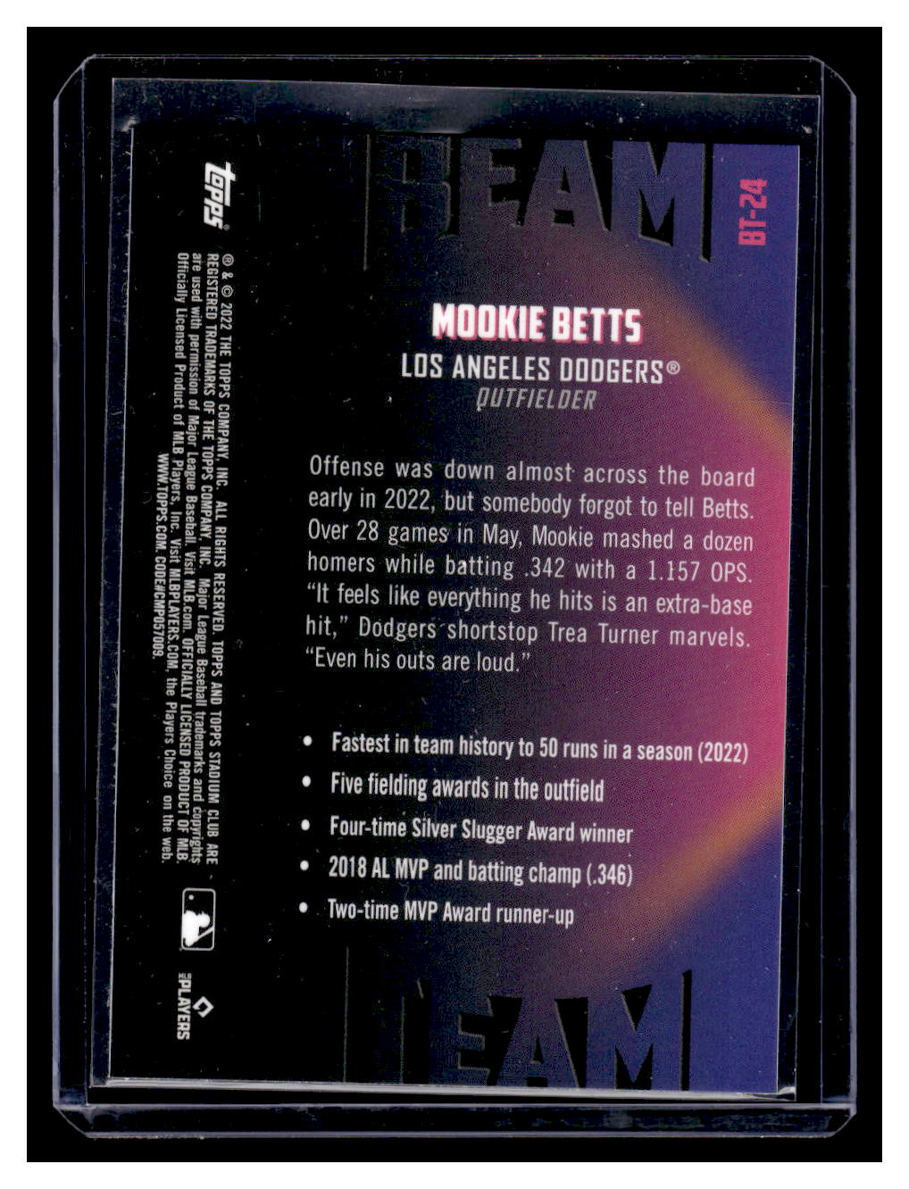 2022 Stadium Club Chrome "Beam Team" #BT-24 Mookie Betts (Los Angeles Dodgers)