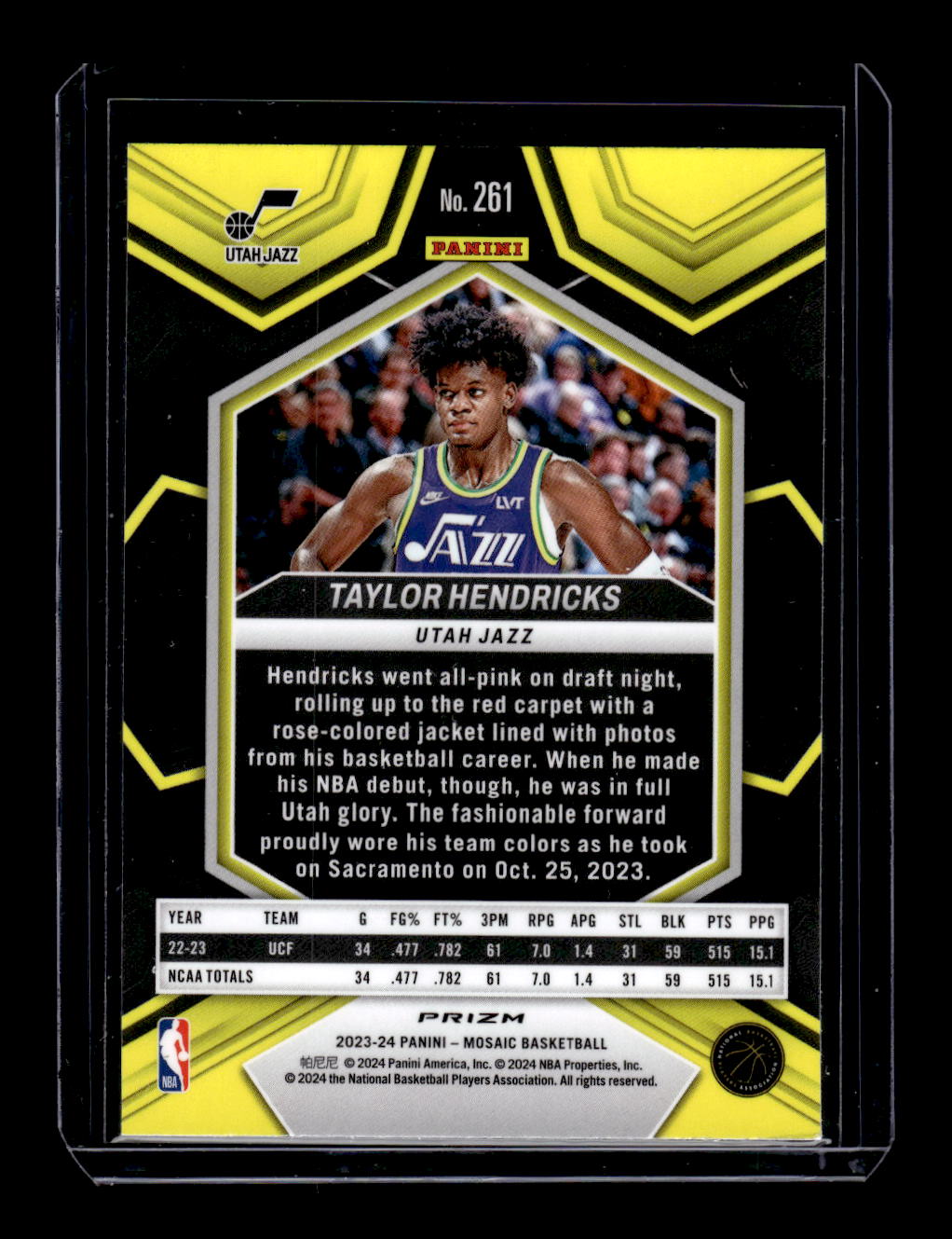 2023-24 Panini Mosaic Reactive Yellow Rookie #261 Taylor Hendricks (Utah Jazz)