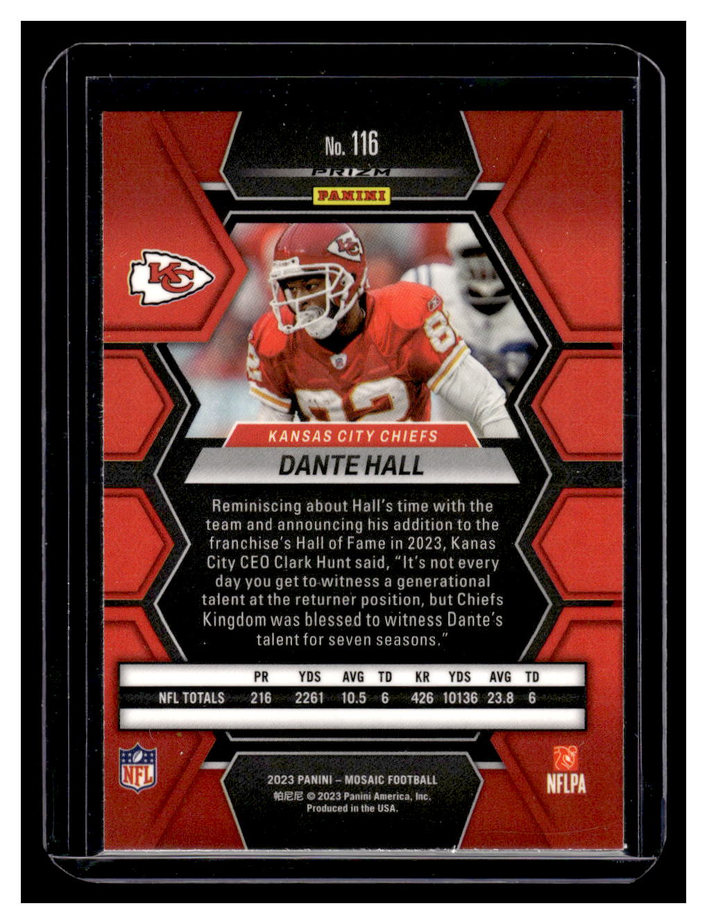 2023 Panini Mosaic #116 "Green Mosaic Prizm" Dante Hall (Kansas City Chiefs)