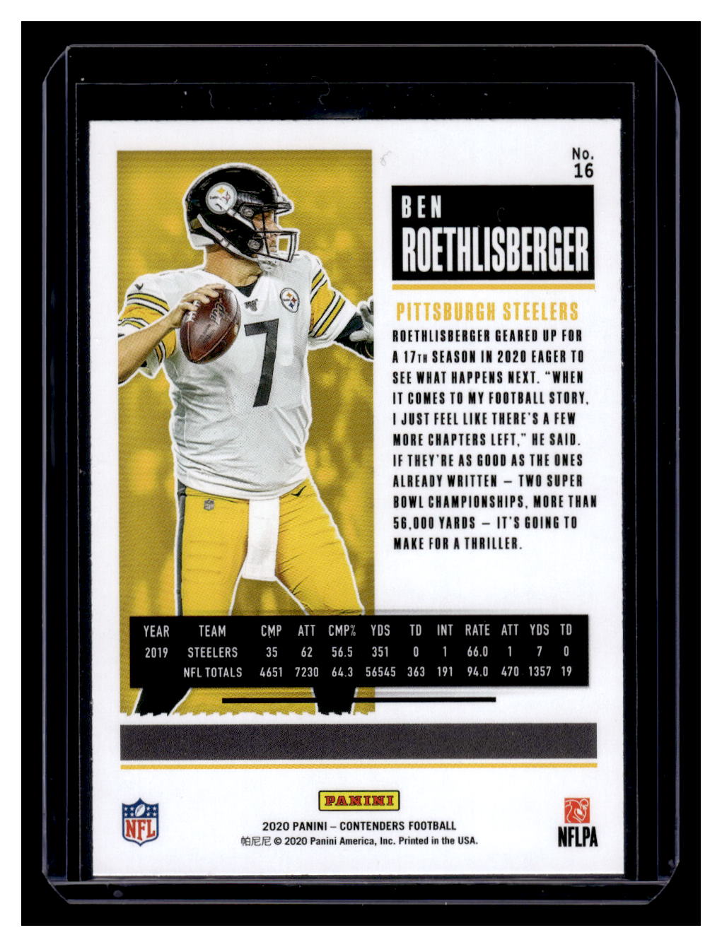 2020 Panini Contenders #48 Ben Roethlisberger (Pittsburgh Steelers)