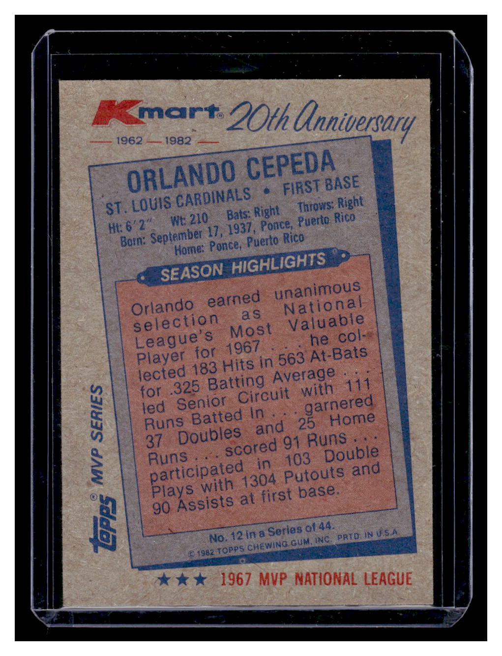 1982 Topps Kmart 20th Anniversary #12 Orlando Cepeda (St. Louis Cardinals)